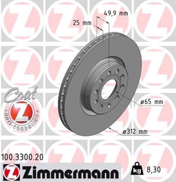 ZIMMERMANN BREMSE BREMSEN BREMSSCHEIBEN BELÄGE VORNE 312MM VW PASSAT Variant 3C5